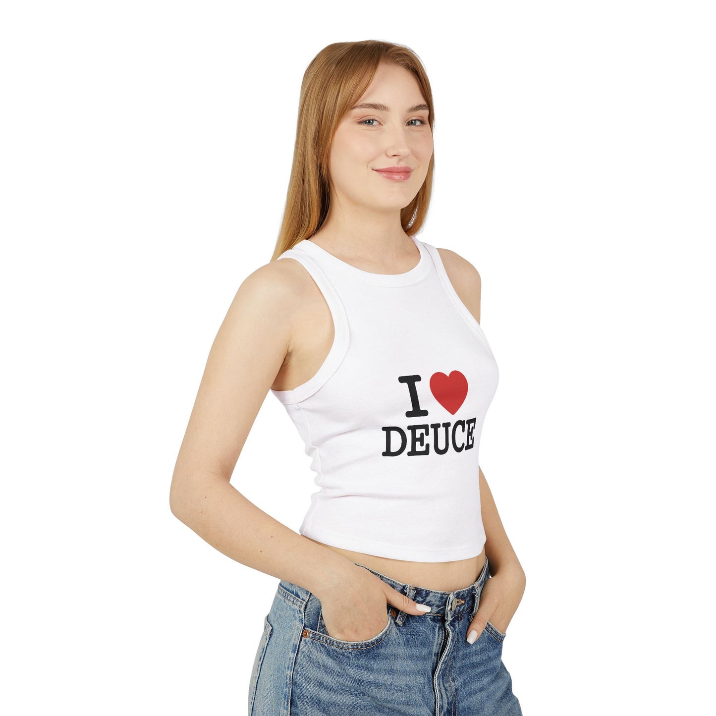 I Love Deuce Women's Micro Rib Racer Tank Top, Cute Summer Tank, Gift for Friends, Casual Wear, Weekend Style